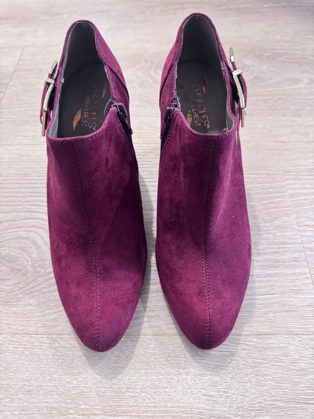 NEW AEROSOLES Plum Suede Ankle Booties with Side Buckle